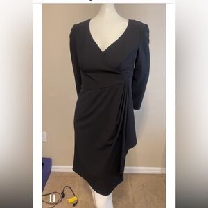 ARMANI COLLEZIONI Black Deep V-Neck Faux Wrap Dress Bracelet Sleeve IT40 US4
